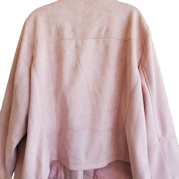 Lane Bryant Blush Pink Faux Suede Moto Jacket Asymmetrical Zip Size 26 28 - Picture 5 of 9